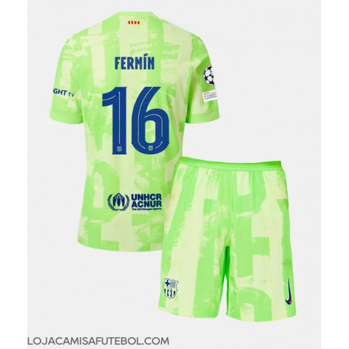 Camisa de Futebol Barcelona Fermin Lopez #16 Equipamento Alternativo Infantil 2024-25 Manga Curta (+ Calças curtas)